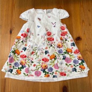 Charming Floral Kids Dress - White with Multicolor Blooms